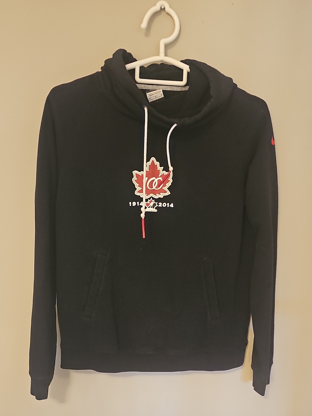 Canada Nike Black Hoodie with Red Maple Crest Drawstrings Small